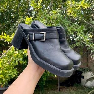 90s chunky heel platform Harley Davidson booties clogs sz 7